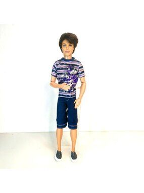 Ken Fashionistas Ryan Doll 2011 Mattel W3955 Purple Striped Shirt & Denim Shorts